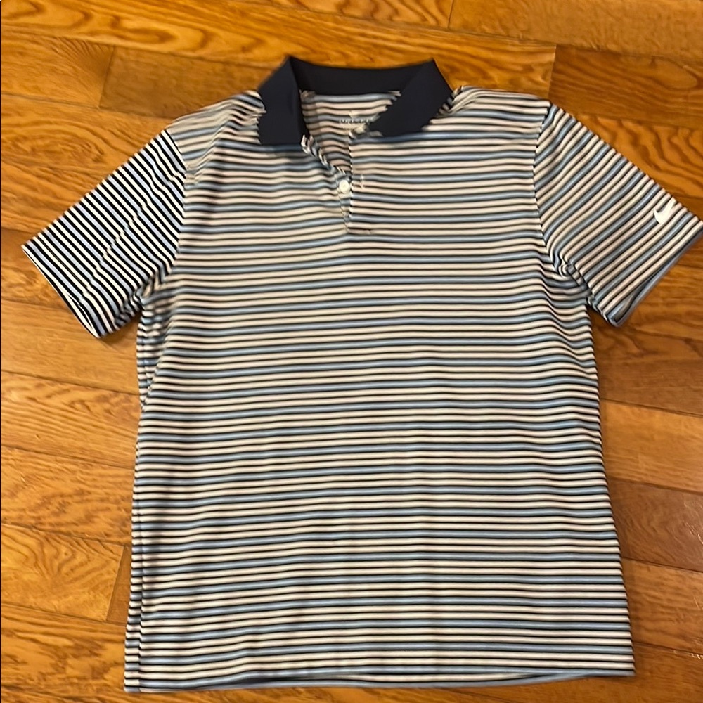 Nike Dri-FIT Striped Polo in Blue and White